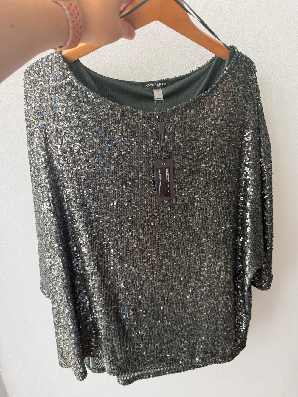 Cable & Gauge Sequin Top in Emerald Green